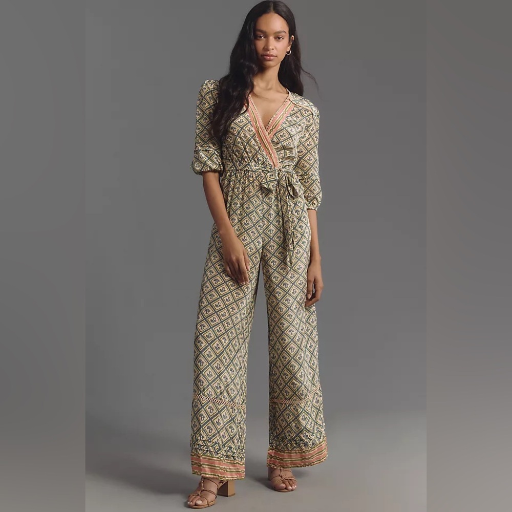 Farm Rio x Anthropologie V-Neck Jumpsuit in Mushroom Print Size XS Exclusive